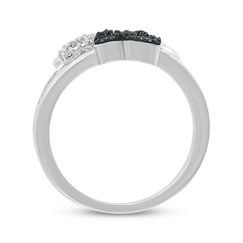 Black & White Diamond Dog Paw Print Heart Ring 1/20 ct tw Sterling Silver