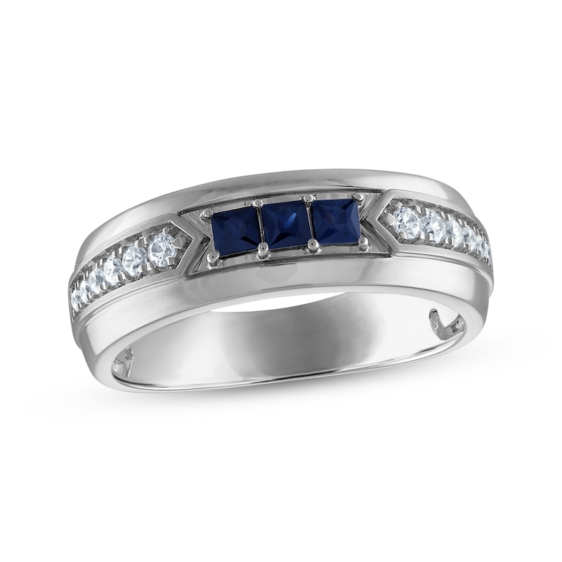 Men's Square-Cut Blue Sapphire & Diamond Wedding Band 1/5 ct tw 10K White Gold