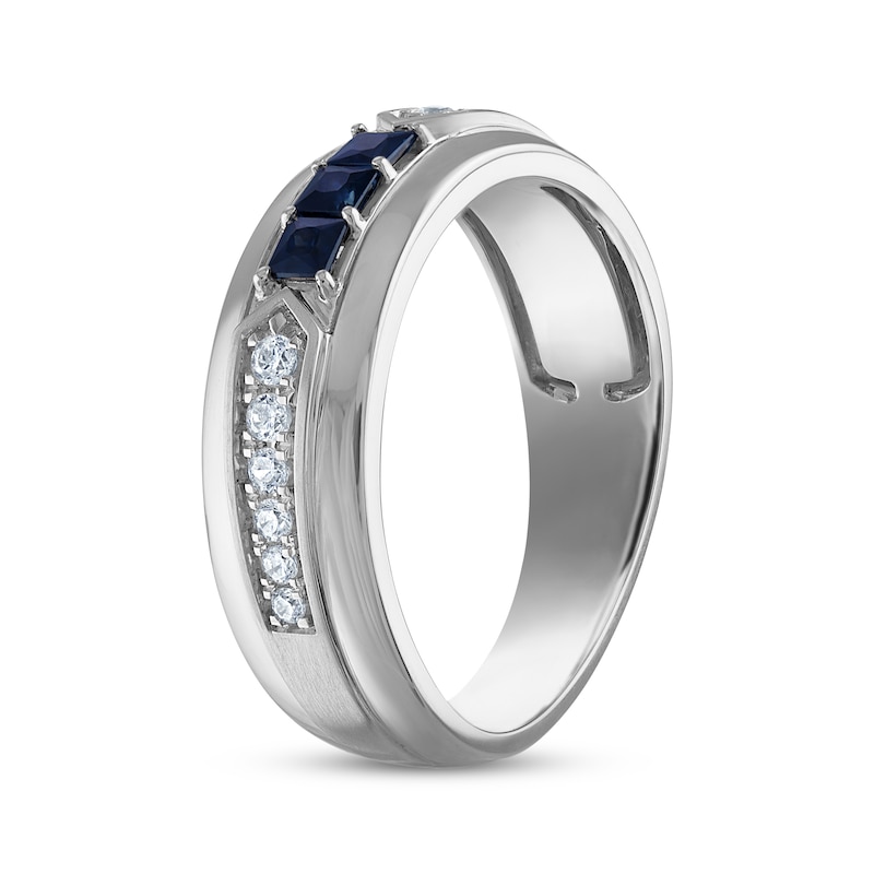 Men's Square-Cut Blue Sapphire & Diamond Wedding Band 1/5 ct tw 10K White Gold