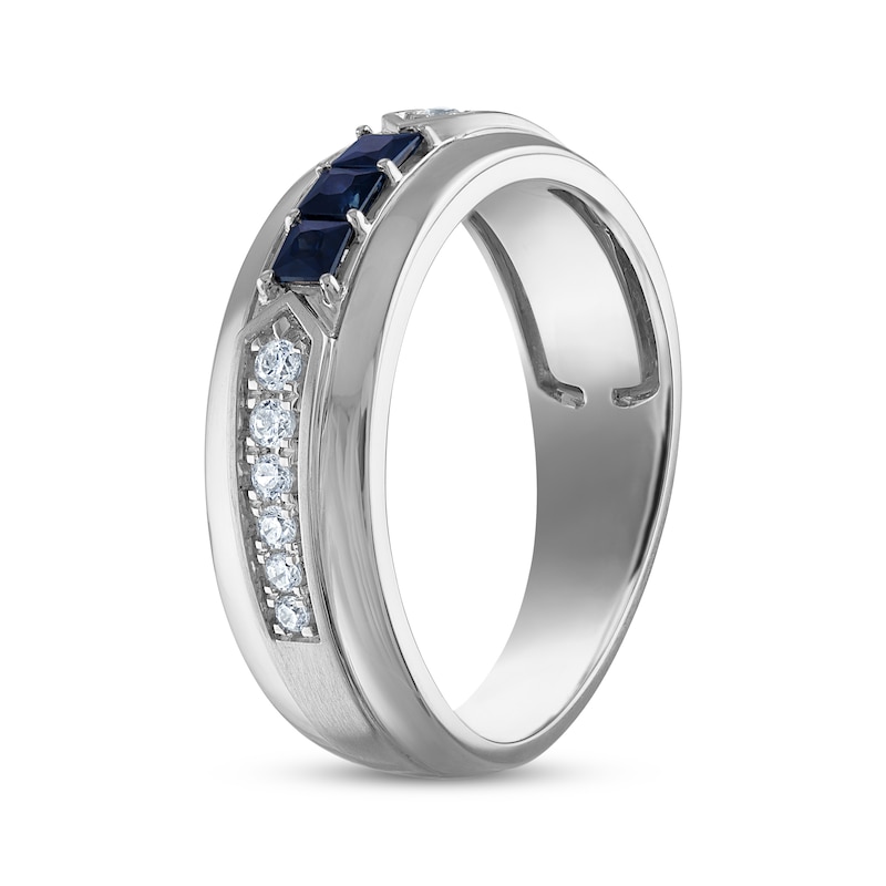 Main Image 2 of Now + Forever Men's Square-Cut Blue Sapphire & Diamond Wedding Band 1/5 ct tw 10K White Gold