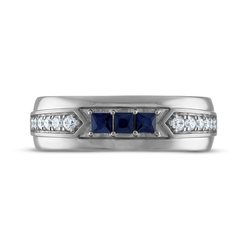 Main Image 3 of Now + Forever Men's Square-Cut Blue Sapphire & Diamond Wedding Band 1/5 ct tw 10K White Gold