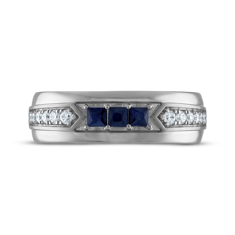 Men's Square-Cut Blue Sapphire & Diamond Wedding Band 1/5 ct tw 10K White Gold