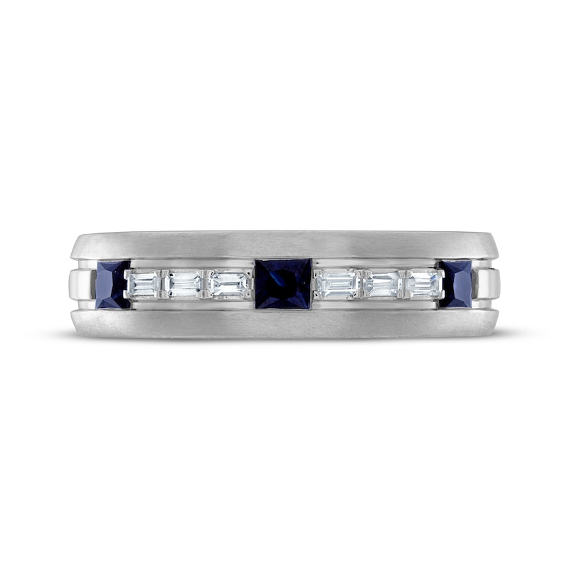 Men's Square-Cut Blue Sapphire & Baguette-Cut Diamond Wedding Band 1/8 ct tw 10K White Gold