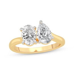 Toi et Moi Pear-Shaped & Oval-Cut Lab-Grown Diamond Engagement ring 2 ct tw in 14K Yellow Gold