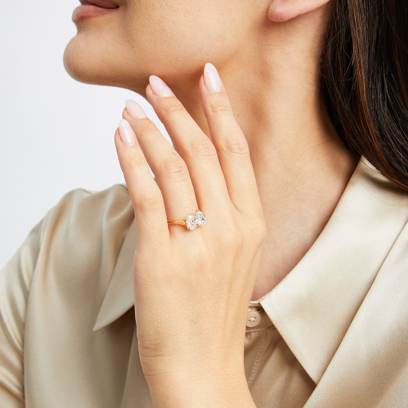 Main Image 4 of Toi et Moi Pear-Shaped & Oval-Cut Lab-Grown Diamond Engagement ring 2 ct tw in 14K Yellow Gold