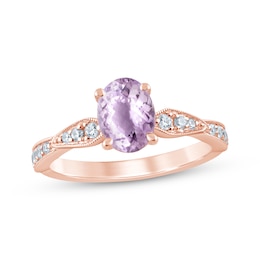 Now + Forever Oval-Cut Amethyst & Diamond Engagement Ring 1/5 ct tw 14K Rose Gold