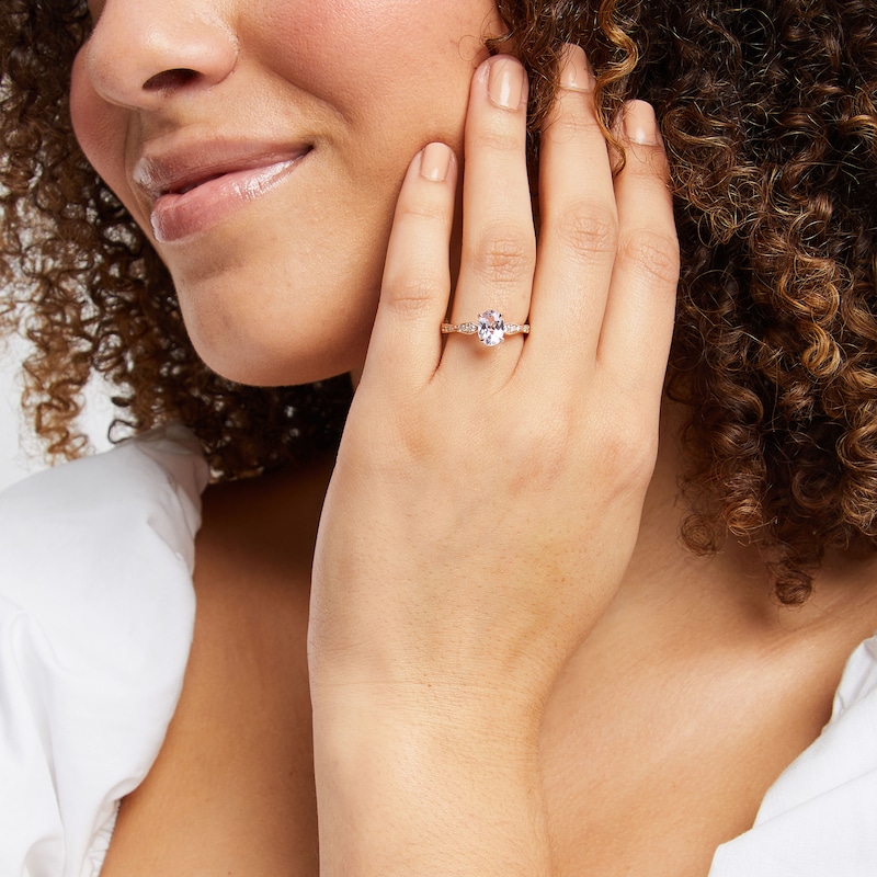 Main Image 4 of Now + Forever Oval-Cut Amethyst & Diamond Engagement Ring 1/5 ct tw 14K Rose Gold