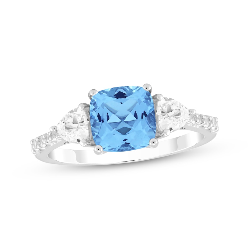 Main Image 1 of Cushion-Cut Swiss Blue Topaz & White Lab-Created Sapphire Ring Sterling Silver