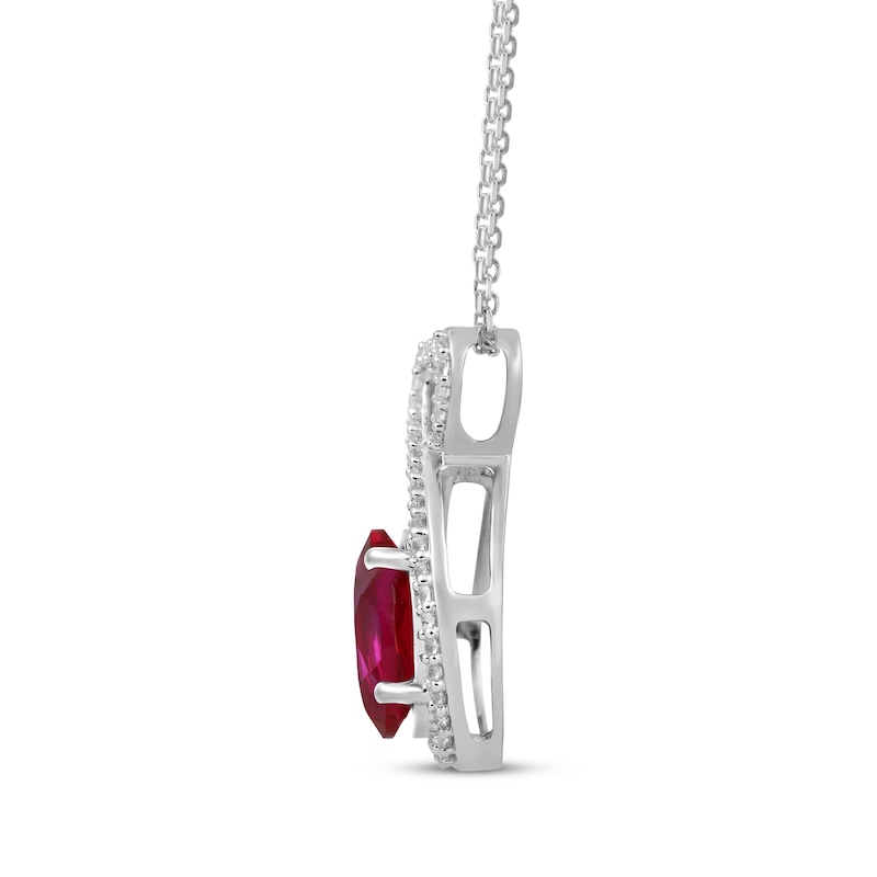 Main Image 2 of Oval-Cut Lab-Created Ruby & White Lab-Created Sapphire Twist Heart Necklace Sterling Silver