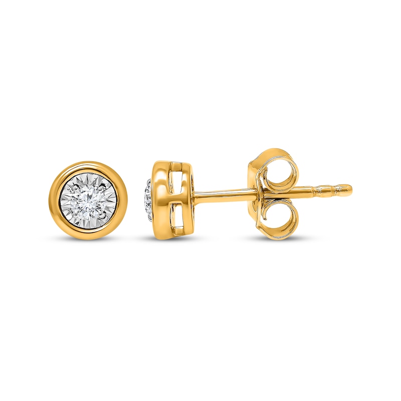 Main Image 1 of Round-Cut Diamond Bezel-Look Solitaire Stud Earrings 1/5 ct tw 10K Yellow Gold (J/I3)