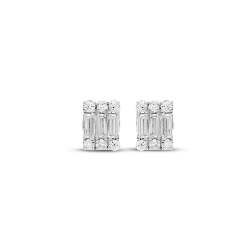 Main Image 2 of Baguette & Round-Cut Multi-Diamond Stud Earrings 1/6 ct tw 10K White Gold