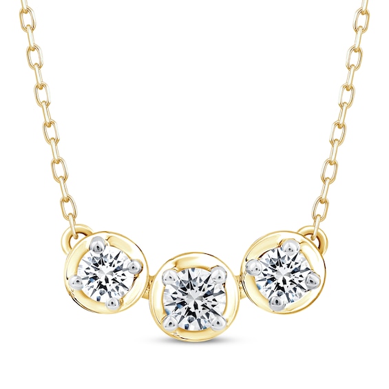 Memories, Moments, Magic Diamond Three-Stone Horizontal Necklace 1/2 ct tw 10K Yellow Gold 18.5"