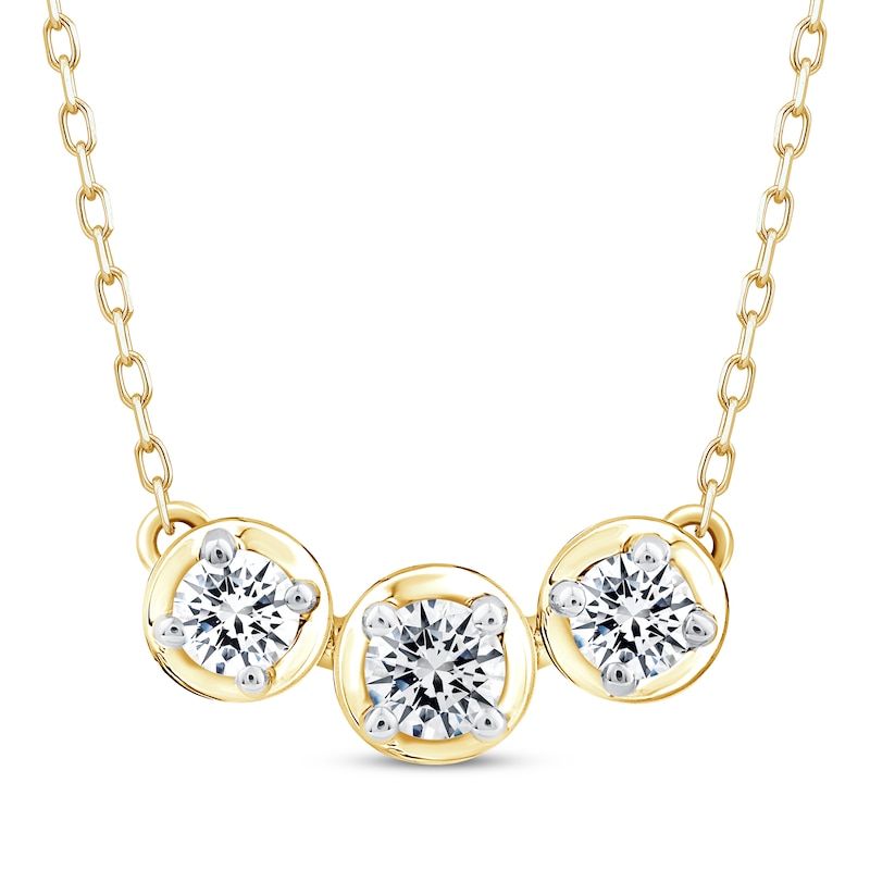 Main Image 1 of Memories, Moments, Magic Diamond Three-Stone Horizontal Necklace 1/2 ct tw 10K Yellow Gold 18.5&quot;