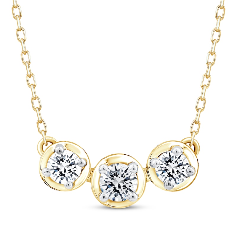 Memories, Moments, Magic Diamond Three-Stone Horizontal Necklace 1/2 ct tw 10K Yellow Gold 18.5"