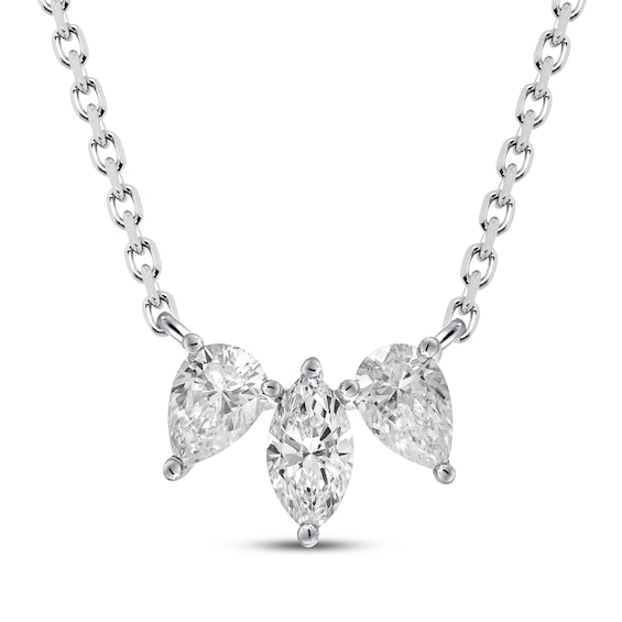 Marquise & Pear-Shaped Diamond Three-Stone Necklace 1/3 ct tw 10K White Gold 18"