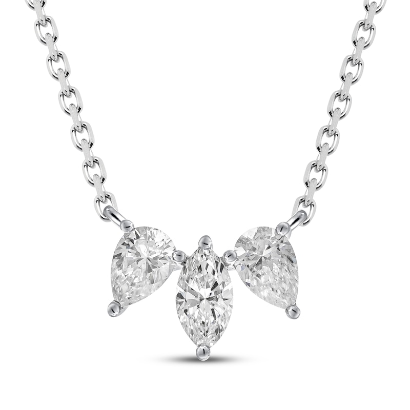 Main Image 1 of Marquise & Pear-Shaped Diamond Three-Stone Necklace 1/3 ct tw 10K White Gold 18&quot;