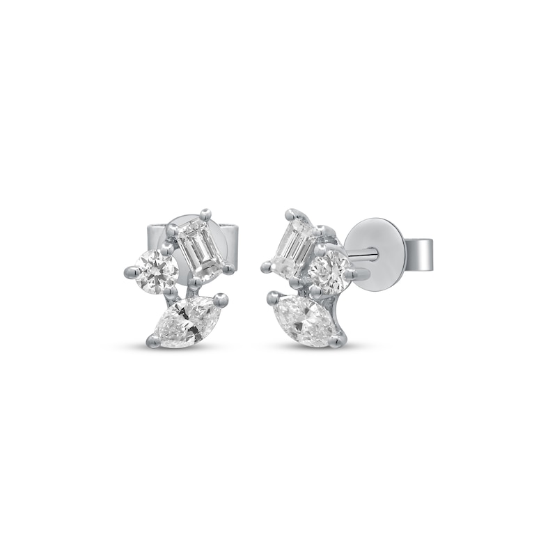 Main Image 1 of Marquise, Baguette & Round-Cut Diamond Scatter Stud Earrings 3/8 ct tw 10K White Gold