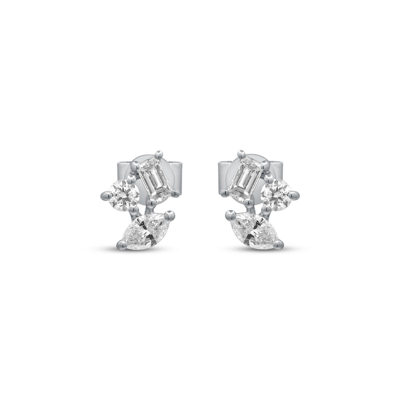 Marquise, Baguette & Round-Cut Diamond Scatter Stud Earrings 3/8 ct tw 10K White Gold
