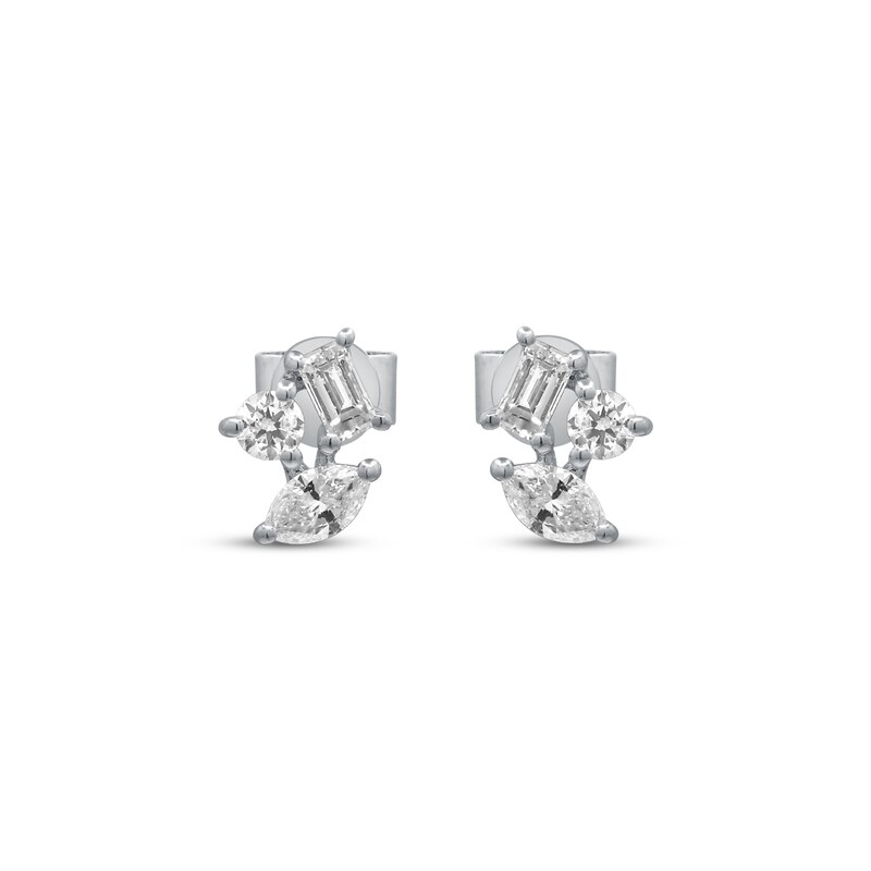 Main Image 2 of Marquise, Baguette & Round-Cut Diamond Scatter Stud Earrings 3/8 ct tw 10K White Gold