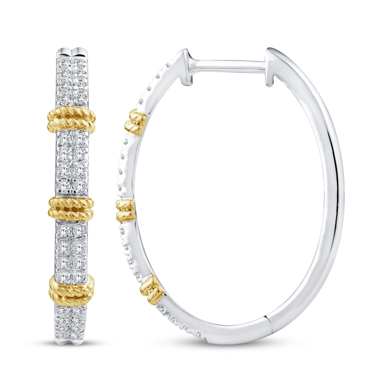Main Image 3 of Threads of Love Diamond Hoop Earrings 1/3 ct tw 10K Two-Tone Gold