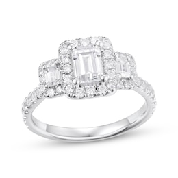 Memories, Moments, Magic Emerald-Cut Lab-Grown Diamond Three-Stone Engagement Ring 2 ct tw 14K White Gold