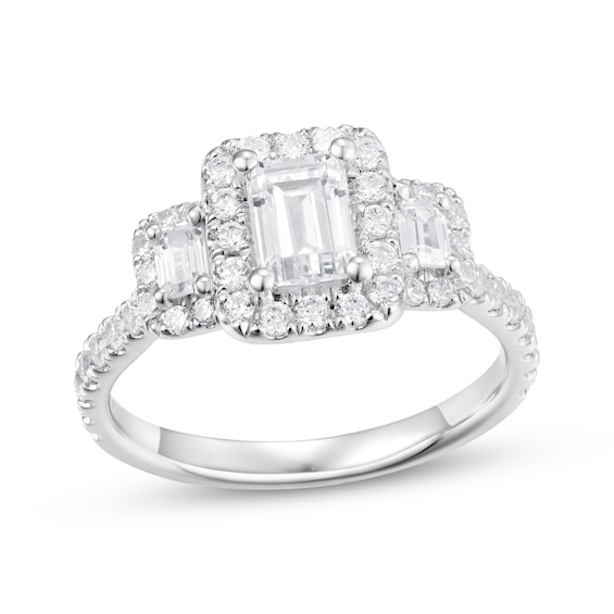 Memories, Moments, Magic Emerald-Cut Lab-Grown Diamond Three-Stone Engagement Ring 2 ct tw 14K White Gold