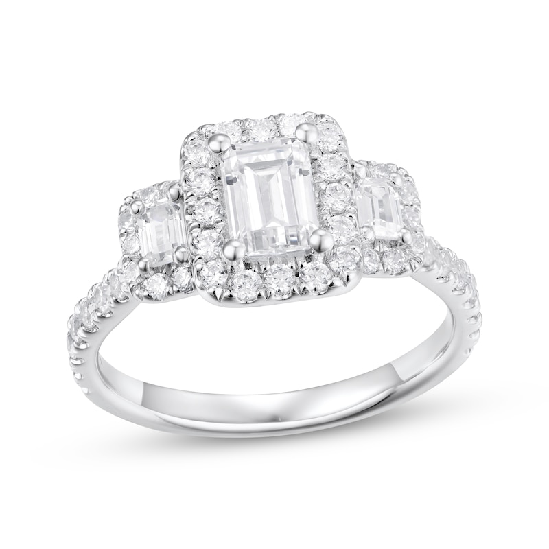 Main Image 1 of Memories, Moments, Magic Emerald-Cut Lab-Grown Diamond Three-Stone Engagement Ring 2 ct tw 14K White Gold