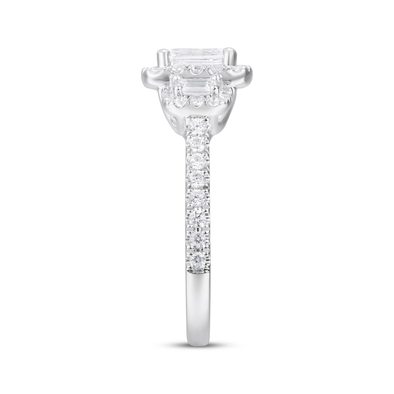 Main Image 2 of Memories, Moments, Magic Emerald-Cut Lab-Grown Diamond Three-Stone Engagement Ring 2 ct tw 14K White Gold
