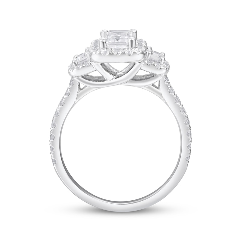 Main Image 3 of Memories, Moments, Magic Emerald-Cut Lab-Grown Diamond Three-Stone Engagement Ring 2 ct tw 14K White Gold