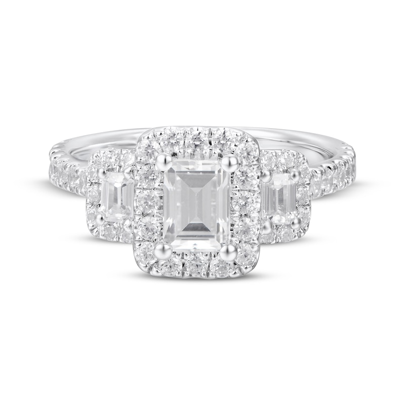 Main Image 4 of Memories, Moments, Magic Emerald-Cut Lab-Grown Diamond Three-Stone Engagement Ring 2 ct tw 14K White Gold