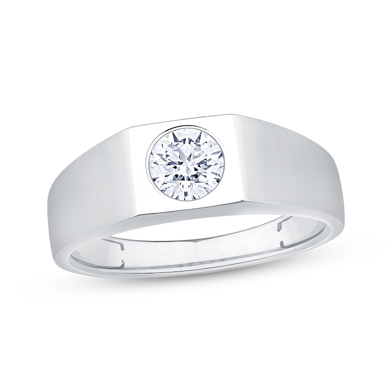 Main Image 1 of Men's Now + Forever Lab-Grown Diamonds Round-Cut Solitaire Wedding Band 1 ct tw 14K White Gold (F/SI2)