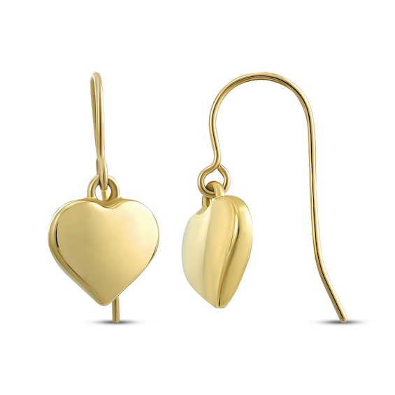 Hollow Heart Drop Earrings 14K Yellow Gold