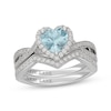 Thumbnail Image 1 of Neil Lane Heart-Shaped Aquamarine & Diamond Halo Bridal Set 1/2 ct tw 14K White Gold