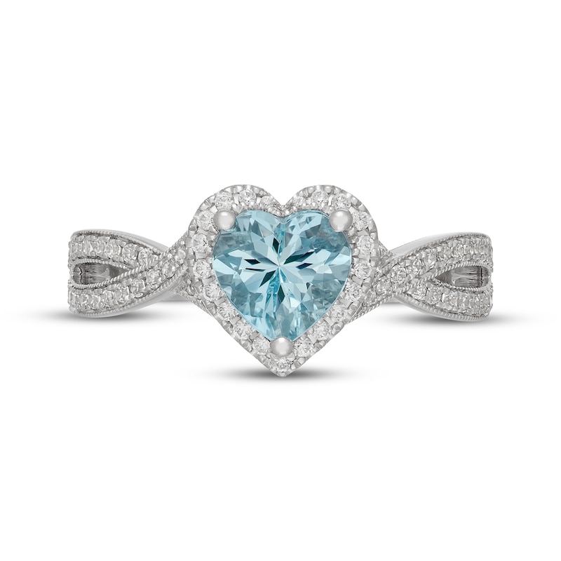Main Image 3 of Neil Lane Heart-Shaped Aquamarine & Diamond Halo Engagement Ring 3/8 ct tw 14K White Gold