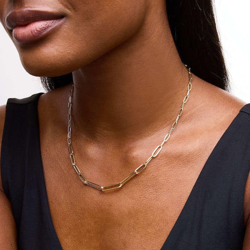 Main Image 4 of Graduated Paperclip Chain Necklace Hollow 10K Yellow Gold 18&quot;