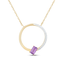 Emerald-Cut Amethyst & Diamond Circle Necklace 1/10 ct tw 10K Yellow Gold