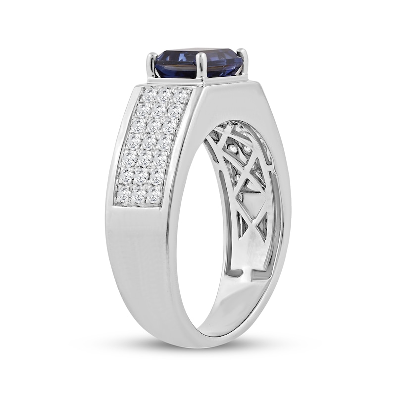 Main Image 2 of Men's Emerald-Cut Lab-Created Blue Sapphire & Diamond Ring 1/2 ct tw 10K White Gold