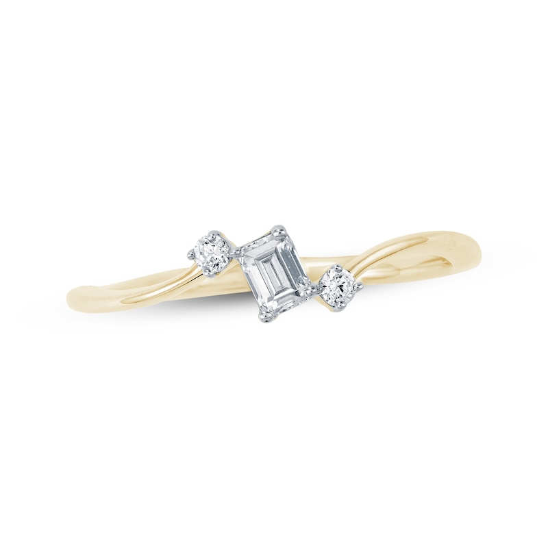 Main Image 1 of KAY Lab-Grown Diamonds Emerald & Round-Cut Bypass Ring 1/4 ct tw 10K Yellow Gold
