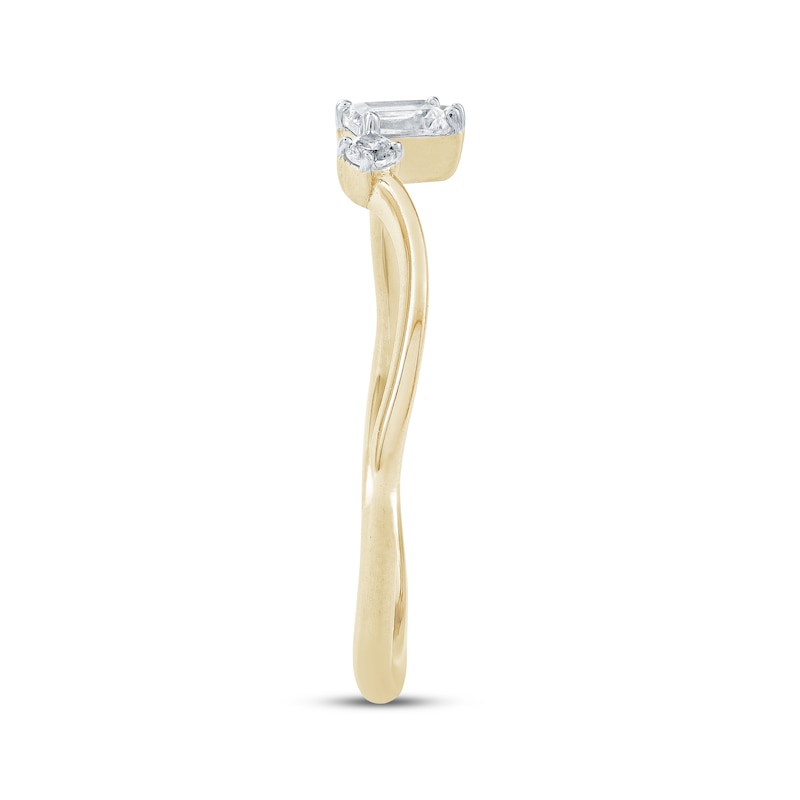 Main Image 3 of KAY Lab-Grown Diamonds Emerald & Round-Cut Bypass Ring 1/4 ct tw 10K Yellow Gold