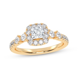 Now + Forever Lab-Grown Diamonds Princess-Cut Halo Engagement Ring 3/4 ct tw 14K Yellow Gold