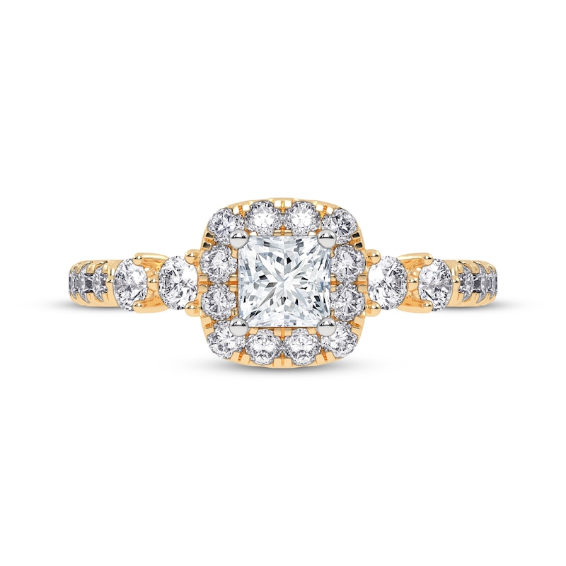 Main Image 3 of Now + Forever Lab-Grown Diamonds Princess-Cut Halo Engagement Ring 3/4 ct tw 14K Yellow Gold