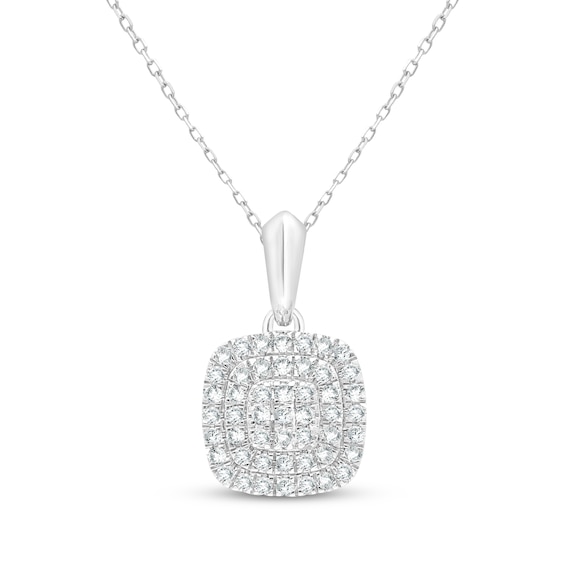Multi-Diamond Cushion-Shaped Necklace 1/5 ct tw 10K White Gold 18"