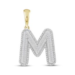 Diamond Puff Letter M Initial Charm 1/3 ct tw 10K Yellow Gold