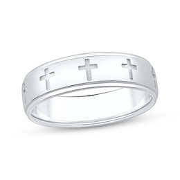 Now + Forever Men's Cross Imprint Wedding Band 10K White Gold 5.9mm