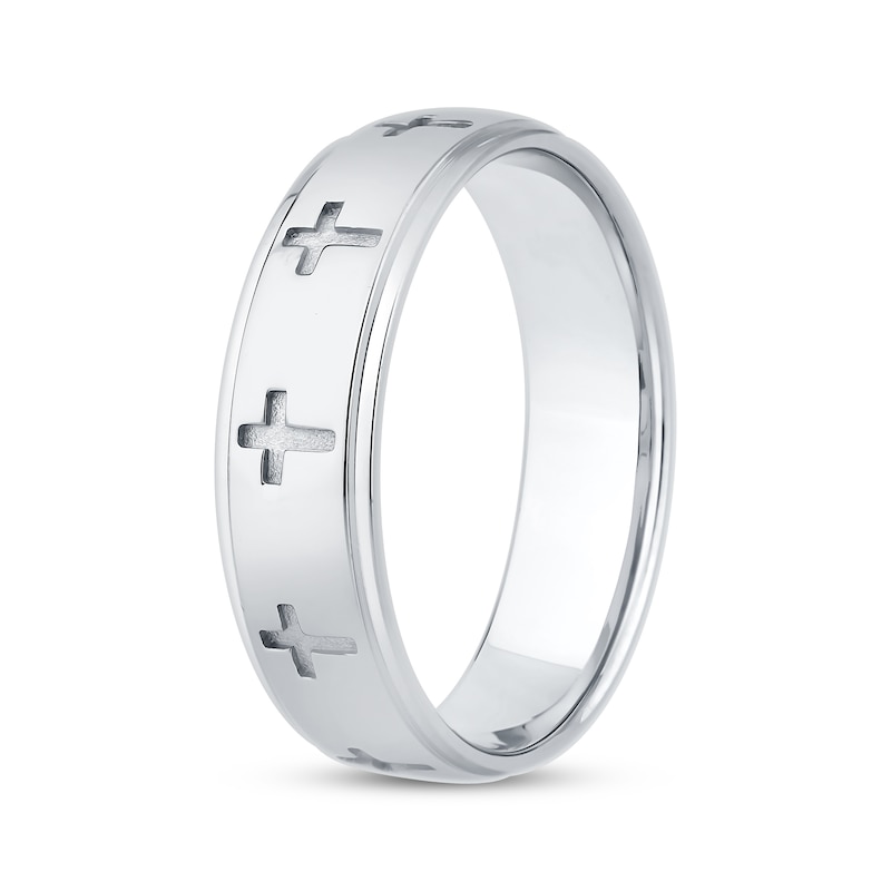 Main Image 2 of Now + Forever Men's Cross Imprint Wedding Band 10K White Gold 5.9mm