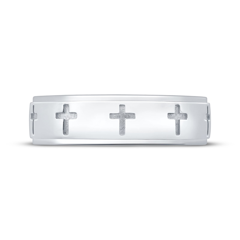 Main Image 3 of Now + Forever Men's Cross Imprint Wedding Band 10K White Gold 5.9mm