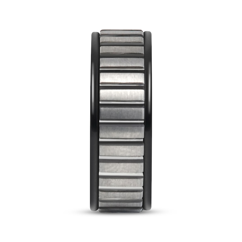 Main Image 2 of Now + Forever Men's Satin Finish Ribbed Wedding Band Black & Gray Tungsten Carbide 8mm