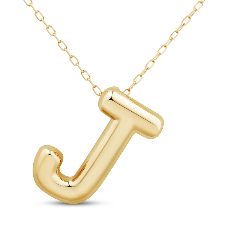 Main Image 1 of Puff Letter J Initial Necklace 14K Yellow Gold 18&quot;