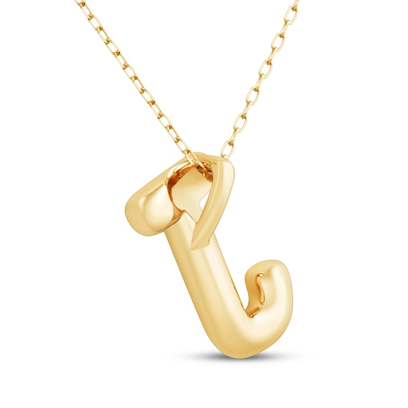 Main Image 3 of Puff Letter J Initial Necklace 14K Yellow Gold 18&quot;