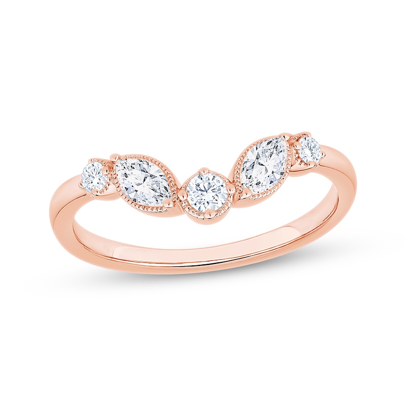 Main Image 1 of Now + Forever Marquise & Round-Cut Diamond Contour Anniversary Ring 3/8 ct tw 10K Rose Gold